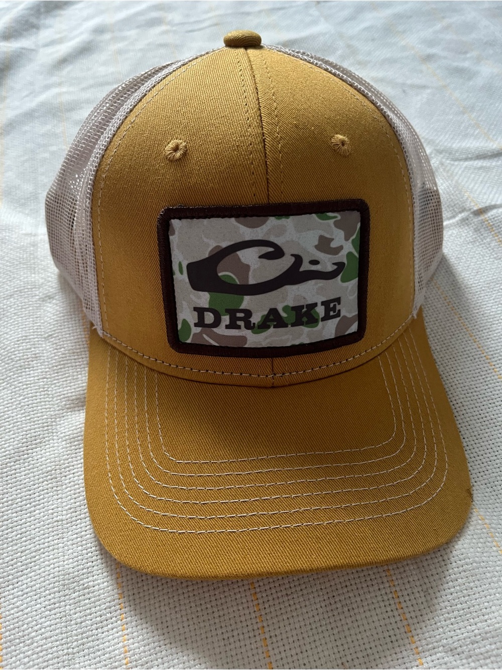 Drake Kids Mustard Yellow and White Trucker Hat with Camo Patch